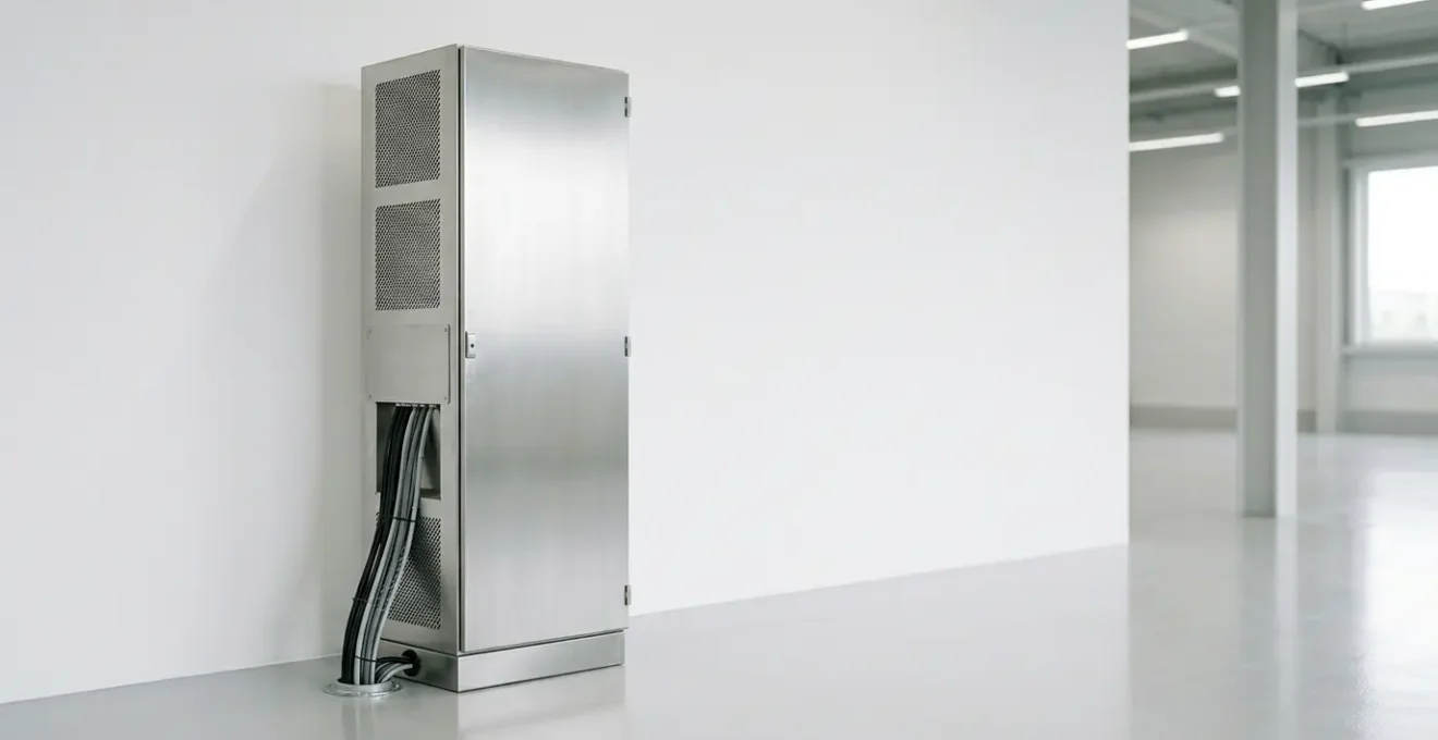 Armoire électrique industrielle avec système de ventilation en fonctionnement pendant l'été