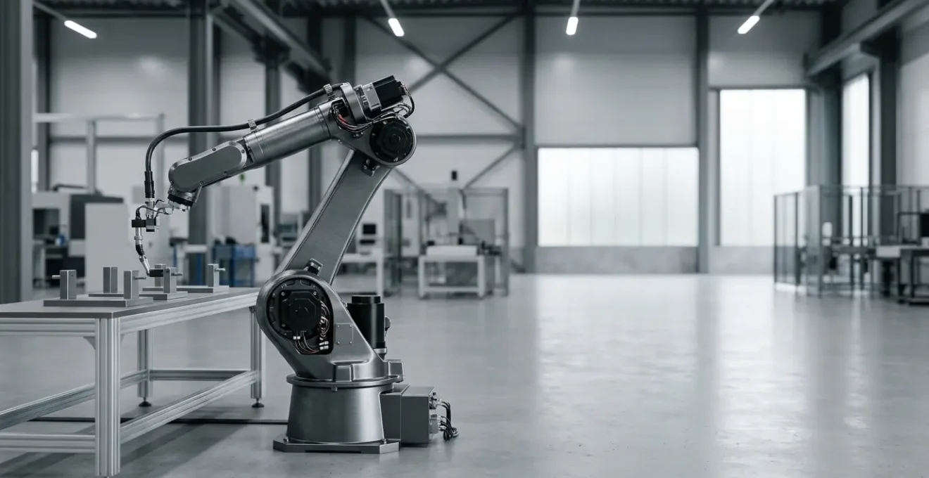 Bras robotique industriel moderne en mouvement dans un environnement de production automatisée