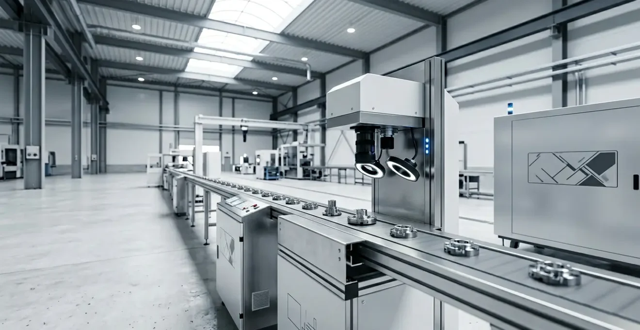 Système de vision industrielle analysant des pièces métalliques sur ligne de production automatisée