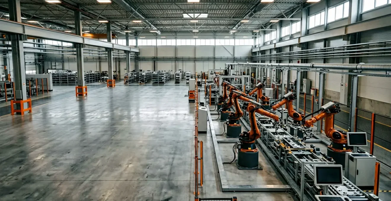 Environnement industriel moderne illustrant la transformation digitale par le jumeau numérique en robotique