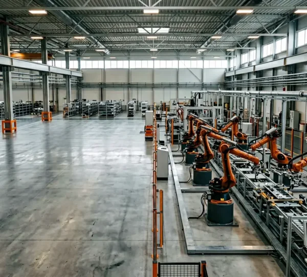 Environnement industriel moderne illustrant la transformation digitale par le jumeau numérique en robotique