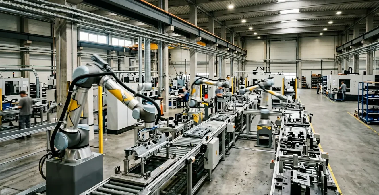 Ligne de production industrielle automatisée avec robots collaboratifs augmentant la cadence sans compromettre la fiabilité