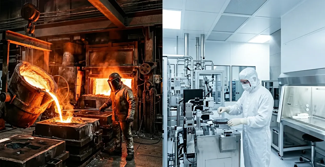 Contraste entre deux environnements industriels extrêmes illustrant l'incompatibilité des robots spécialisés