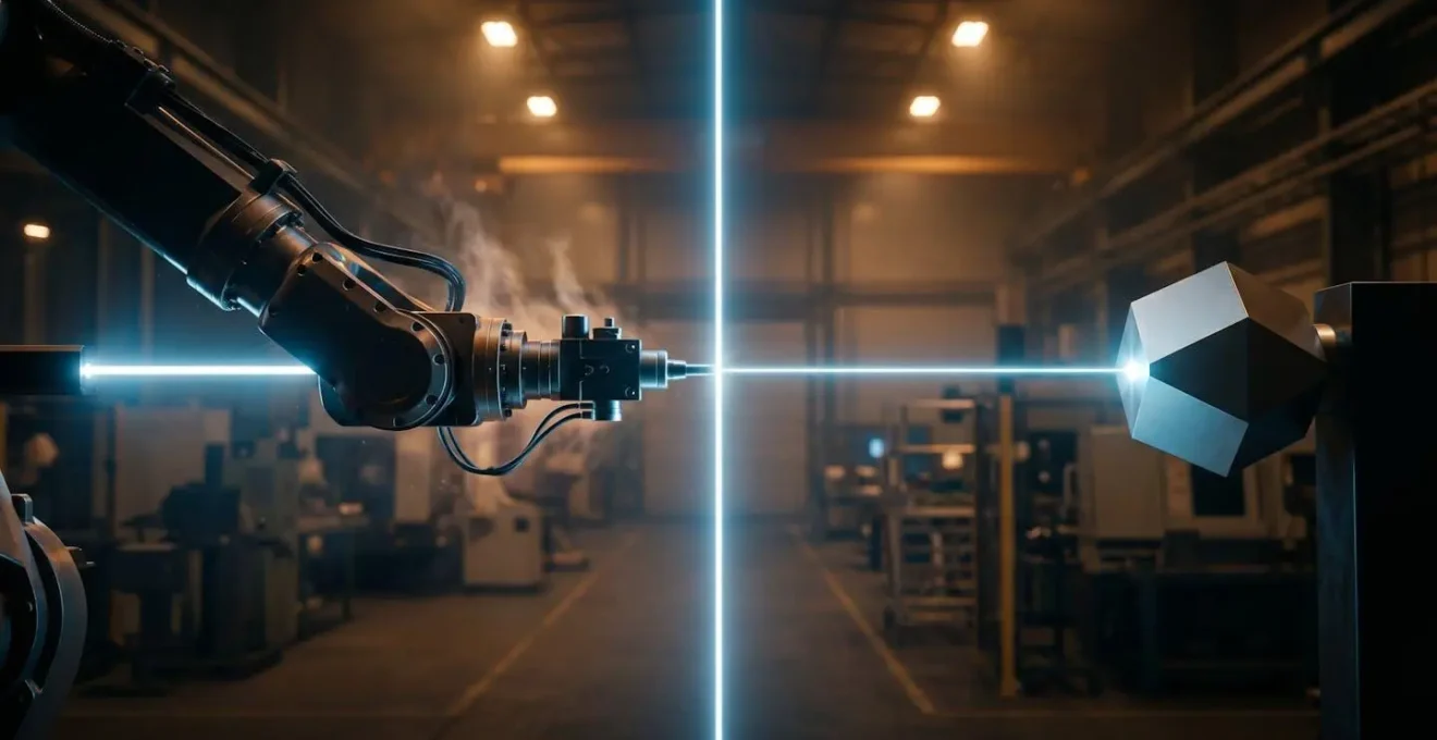 Système de mesure laser haute précision évaluant la dérive de position d'un robot industriel en température