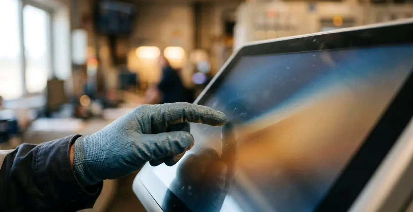 Ecran tactile industriel utilise avec des gants de protection