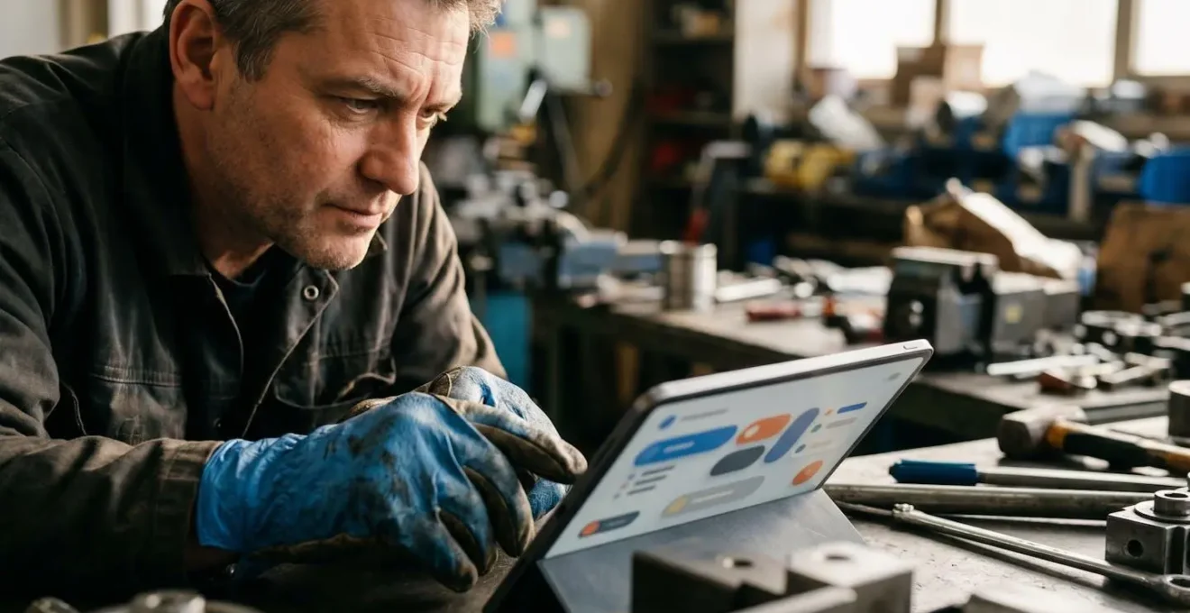 Opérateur industriel utilisant un système d'instruction de travail numérique ergonomique