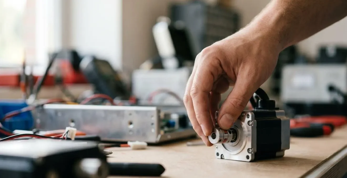 Détail technique d'un servomoteur brushless avec encodeur montrant la technologie de contrôle en boucle fermée pour applications de précision