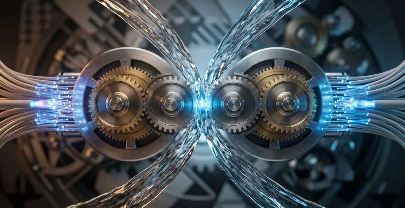 Représentation symbolique de la synchronisation des flux de données entre systèmes logistiques interconnectés