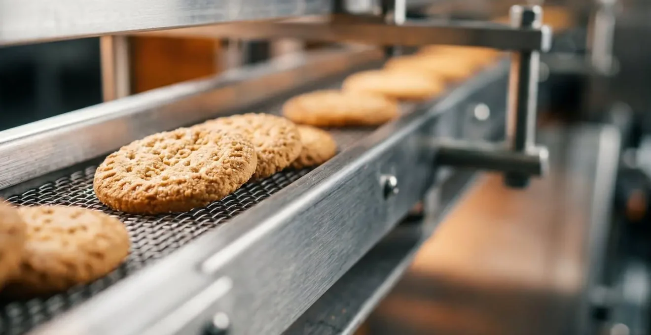 Système de vision 3D capturant des biscuits en mouvement sur convoyeur avec nuage de points