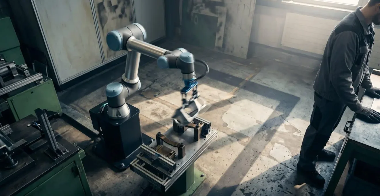 Représentation visuelle des zones de vitesse d'un cobot avec gradient de mouvement autour d'un opérateur